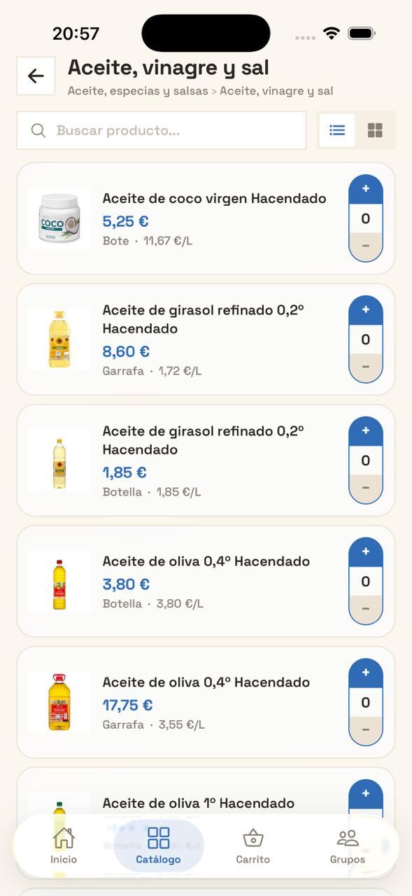 Añadir productos a la lista ajustando cantidades en QuéFalta