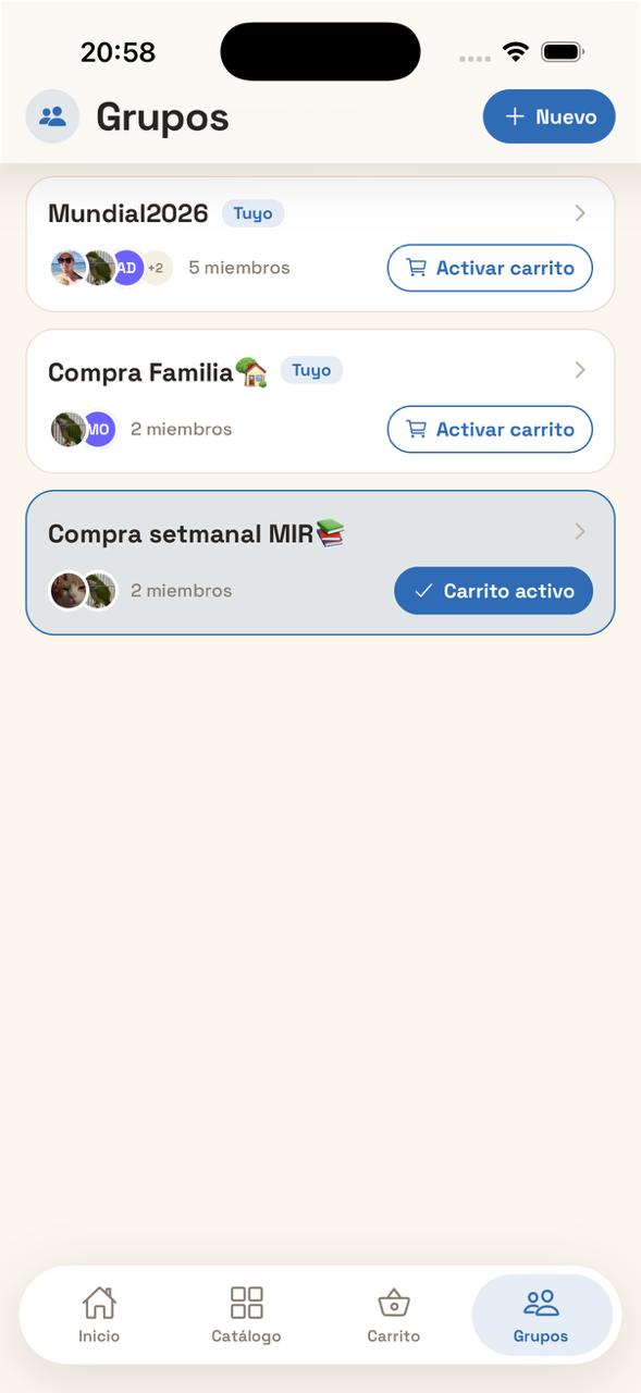 Tus grupos de compra con el carrito activo en QuéFalta